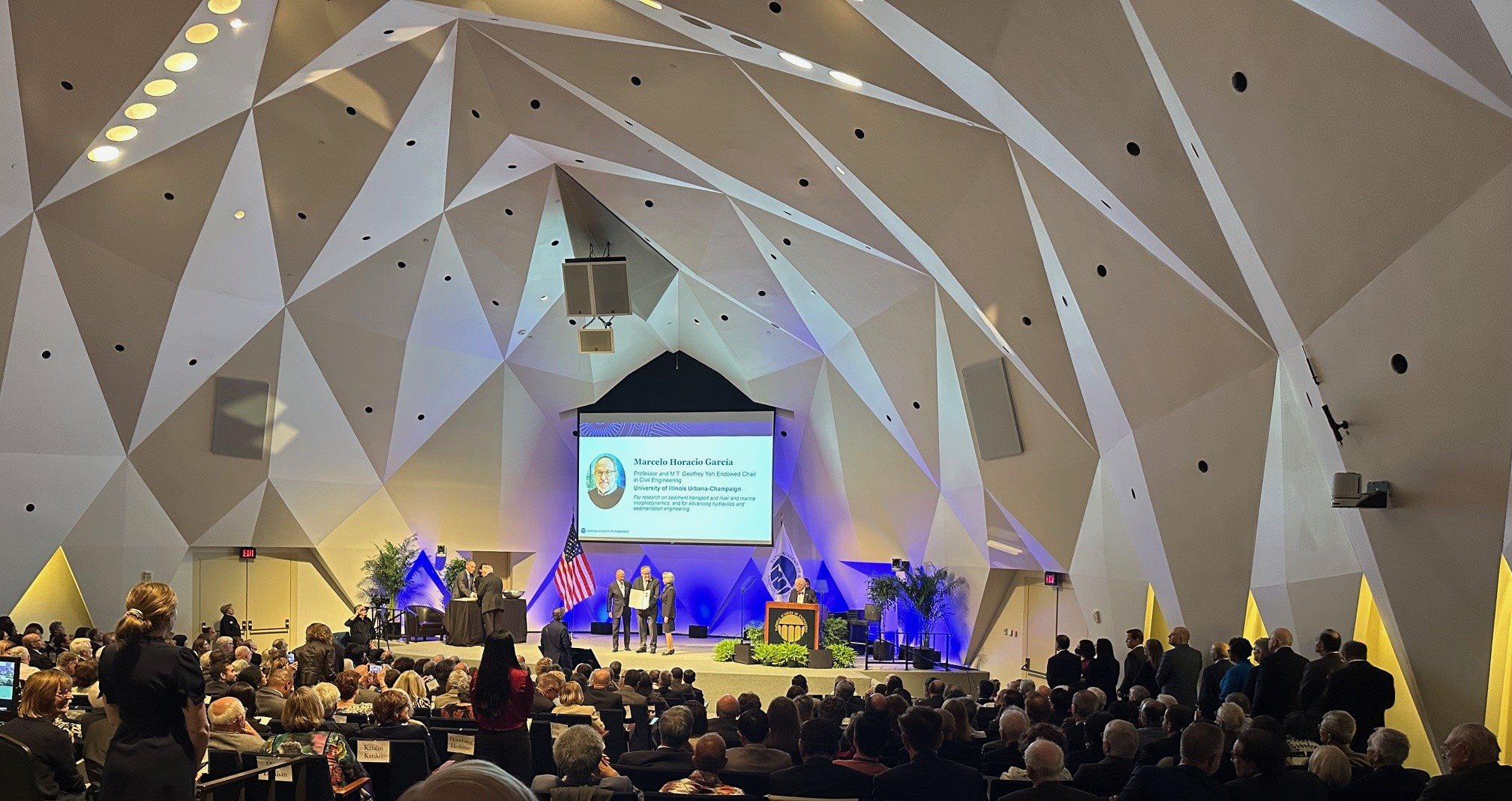 Marcelo Garcia takes the stage as he is officially inducted into NAE. Photo courtesy CEE Department Head Ana Barros, who is herself a member of NAE and was in attendance at the annual meeting.&amp;nbsp;