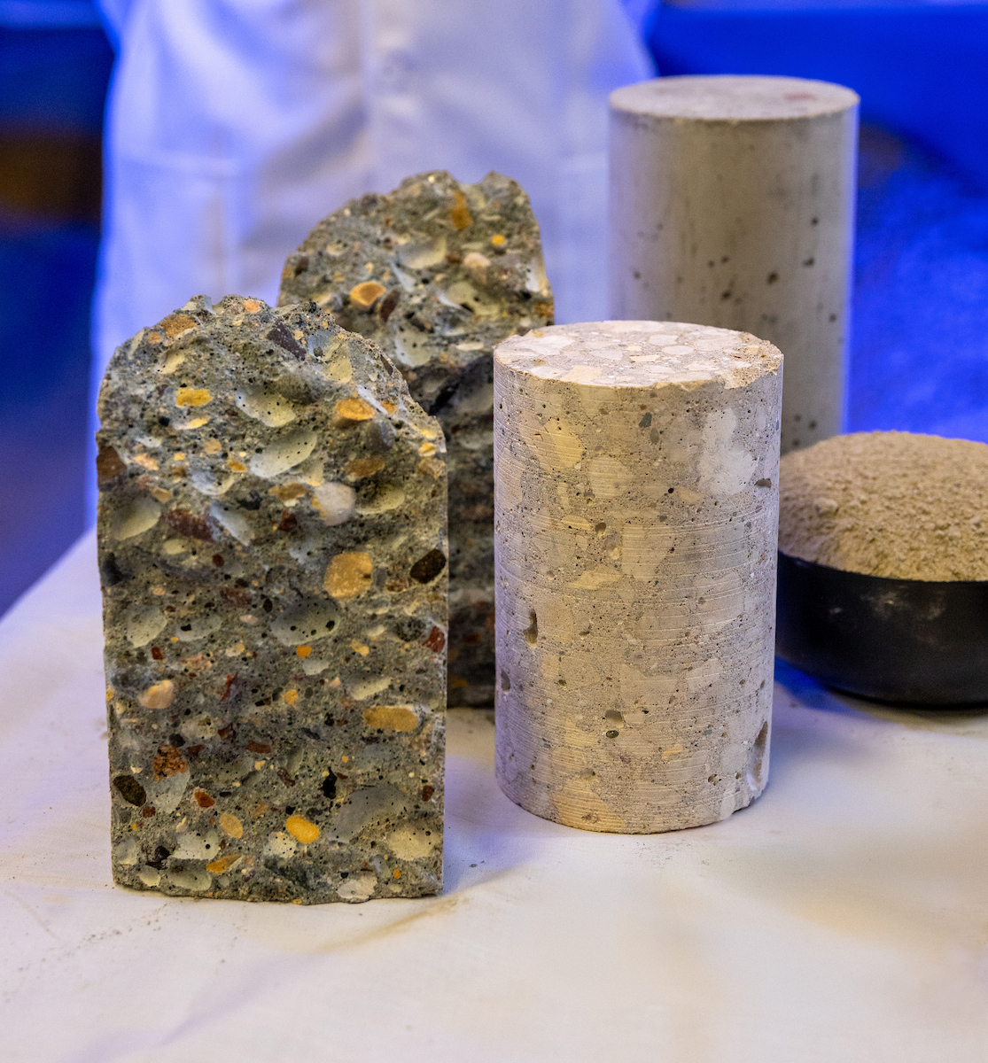 Concrete core samples from Garg's research team.
