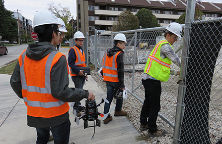 Students bring the UAVs to a construction site on the University of Illinois campus.