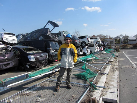 tsunami-damaged cars in sendai harbor