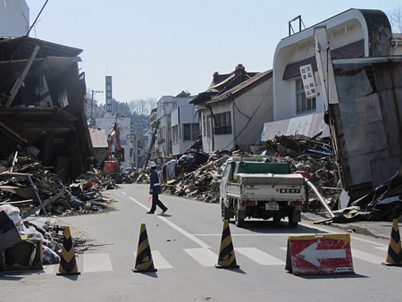 a tsunami-damaged city block in Kesennuma