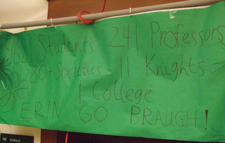 A banner created by engineering students chosen for the engineering honorary society Knights of St. Patrick.