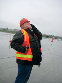 Herricks scans the skies during a test at Seattle-Tacoma airport.