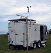 One of nine trailers housing avian radar control units that Herricks' team deploys at various airports.