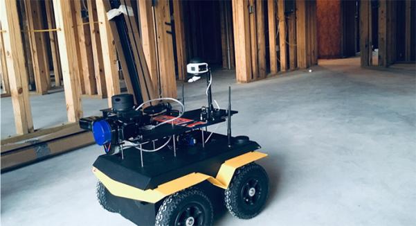 Figure 2. University of Illinois&acirc;&euro;&trade; Rover for Construction. The ground robot maps and learns indoor construction environments and autonomously repeats 3D reality mapping to document construction progress, quality and safety on a regular basis. 
