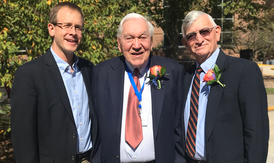 Barenberg (center) received the CEE Distinguished Faculty Award in 2017. Pictured here with the first Barenberg Professor, Jeffery Roesler (left), and co-winner Professor Emeritus Marshall Thompson.