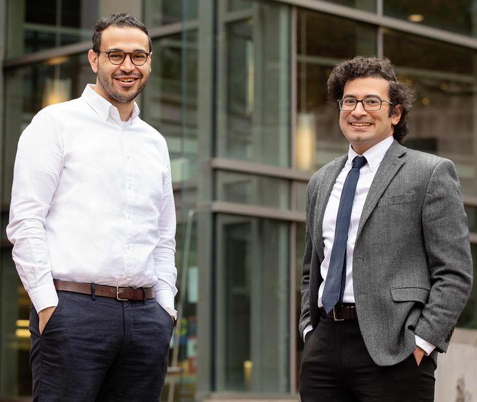 Illinois researchers Mohamed Abdelmeguid, left, and professor Ahmed Elbanna collaborated with colleagues to model and simulate previously unrecognized tsunami risks worldwide. Photo by L. Brian Stauffer