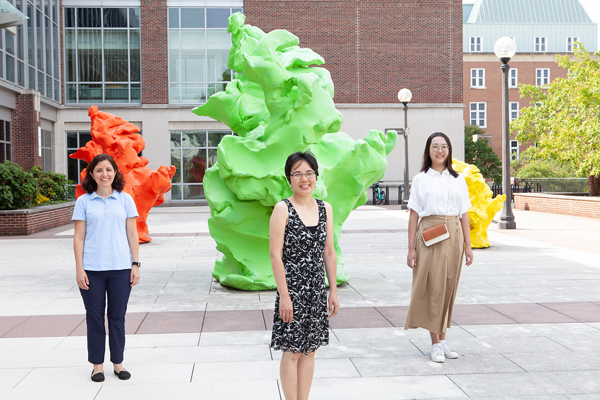 From left to right: Neslihan Akdeniz, Helen Nguyen, and Yuqing Mao investigated different compost samples to compare the number of pathogens and antibiotic resistance genes. Photo by Jillian Nickell