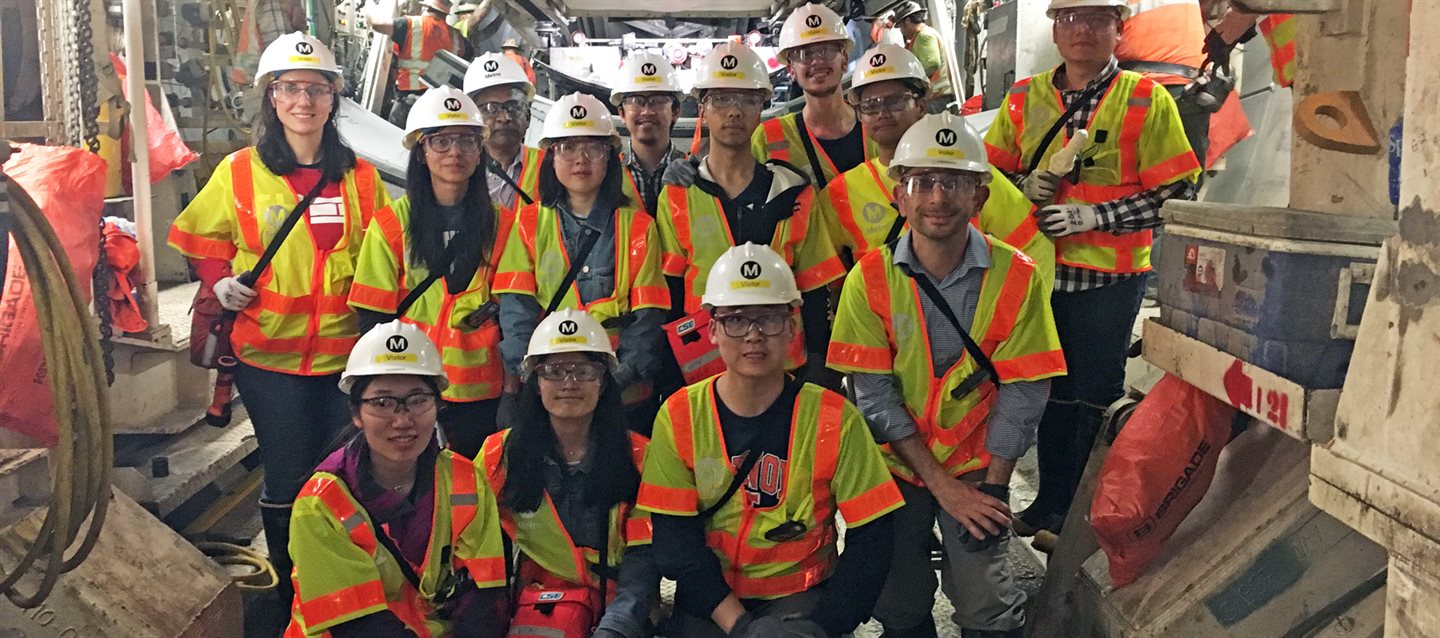 Hashash, bottom row right, with students on a tunneling site visit.
