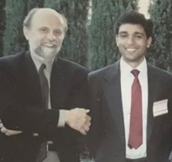 Ted Belytschko, left, with Arif Masud at a 1992 conference.