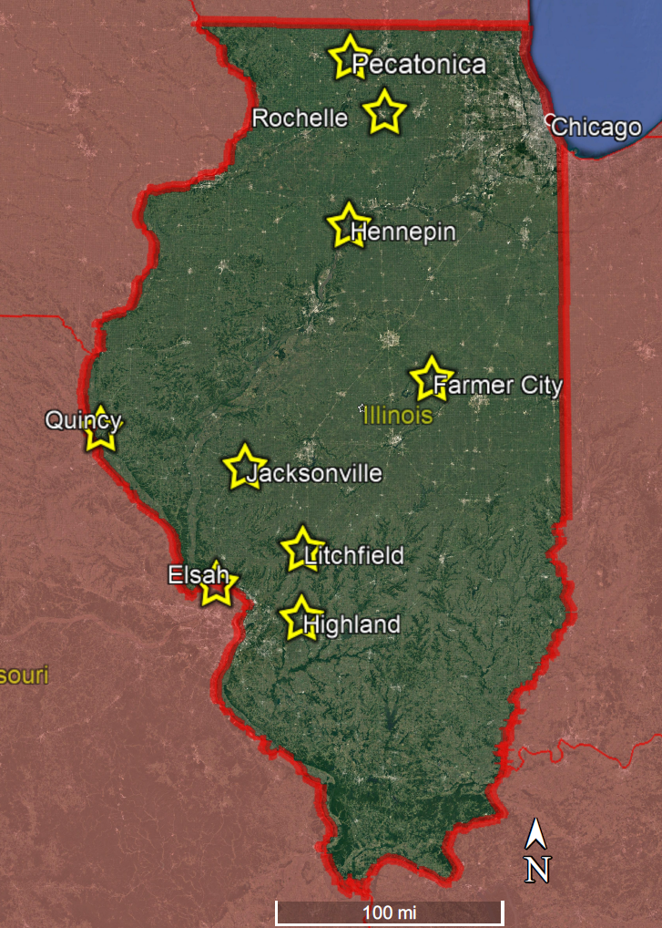 Graph show locations of the observed case histories