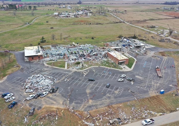 Damage to University of Kentucky agricultural research facility and surrounding environment in Princeton, KY
