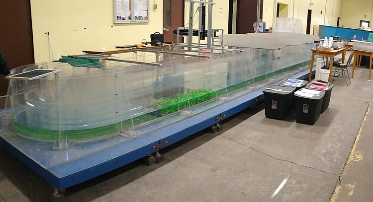 The team will use the Racetrack Flume at the Ecohydraulics and Ecomorphodynamics Lab for the experiments. Photo by Rafael Tinoco.