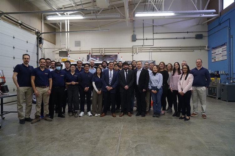 ICT faculty, staff and graduate students gather after President Killeen&amp;amp;amp;rsquo;s visit to the Rantoul, IL facility on March 7, 2022.