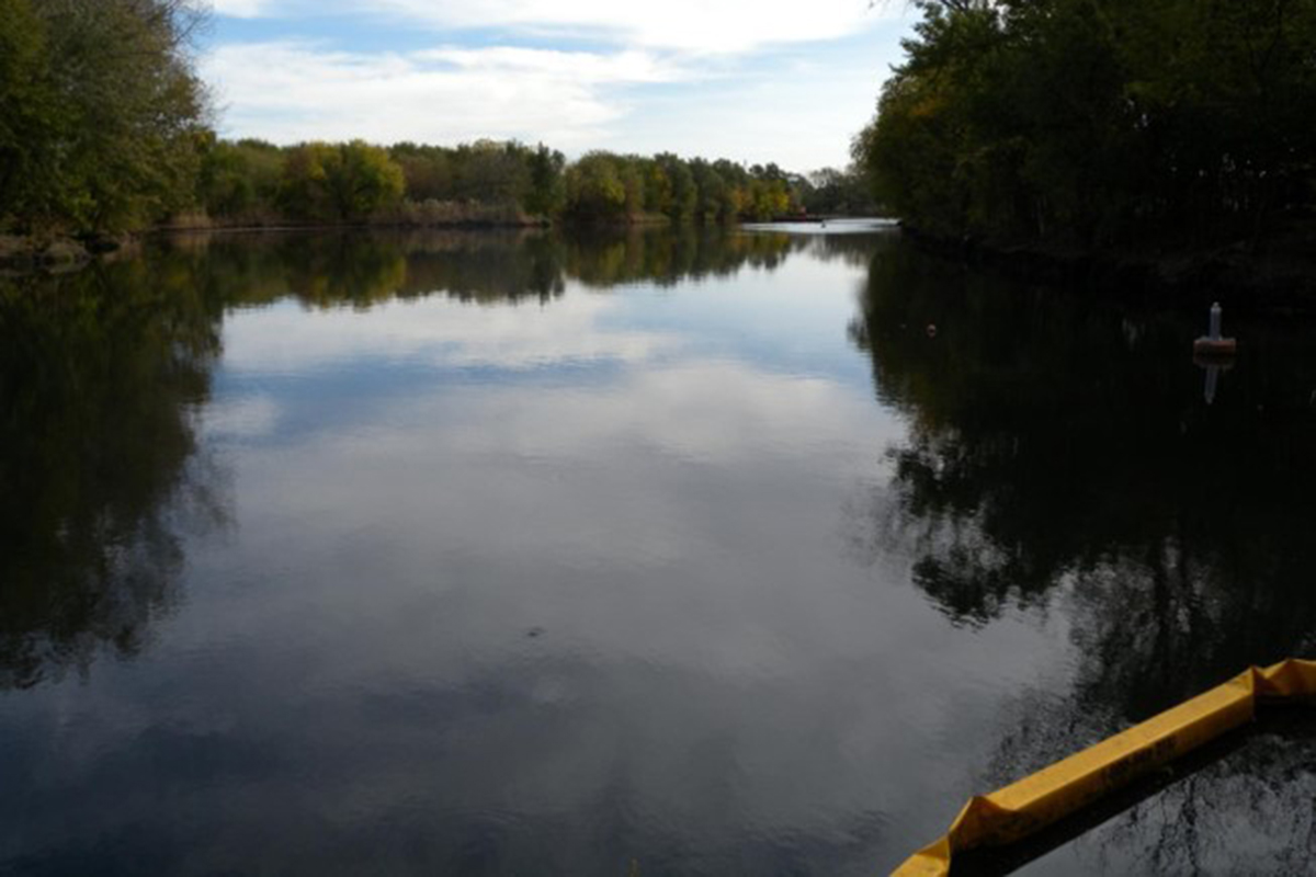 The Grand Calumet River channel in 2013, after environmental cleanup projects widened it. Photo courtesy Dongchen Wang