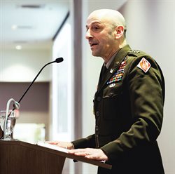 Lieutenant General Scott A. Spellmon (MS 97), current Commanding General of the U.S. Army Corps of Engineers and U.S. Army Chief of Engineers, delivers the keynote address at the awards banquet. (Photo: Justin Shen)