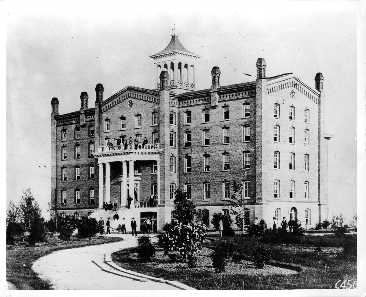 The Old University Building (circa 1870), known as the Elephant, where students lived and took classes. Photo: University of Illinois Archives