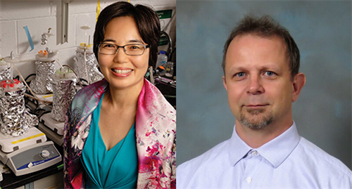 Side-by-side photos featuring a man and woman smiling at the camera